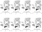 ZZH Ergonomic Office Chair Set of 8 with Adjustable Lumbar Support, Mesh Home Office Desk Chair with Wheels and Flip-up Arms, Grey