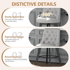 MINCETA Set of 4 Upholstered Bar Stools - 26 Inch Swivel Counter Height Stools with Low Tufted Back, Footrest & Performance Fabric - Round Seat for Kitchen Island & Home Bar Light Gray