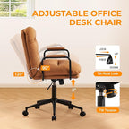 Furniliving Leather Home Desk Chair, Comfortable Executive Office Chair with Wheels, Ergonomic Computer Task Chair Adjustable Height, Brown