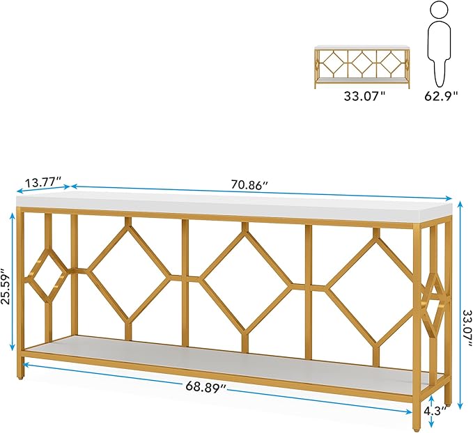 Tribesigns 71 Inch Extra Long Sofa Table, Narrow Long Sofa Console Tables Behind Couch Table with Open Storage Shelf