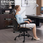Home Office Desk Chair, Ergonomic High Back Leather Computer Chair with Lumbar Support, Adjustable Height & Recline, Swivel Executive Office Chair with Armrests and Rubber Casters, Black