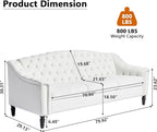 LEVNARY Mid-Century Modern Velvet Sofa, 80" Large Upholstered Sofa with High Back, Chesterfield Couch Sleeper Settee with Solid Wood Legs, Tufted 3 Seater Wide Couches for Living Room Office (White)
