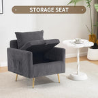 Furnimart Storage Accent Chair with Arm, Mid-Century Corduroy Sofa Chair with Removable Cushion, Reading Chair for Bedroom, Living Room, Apartment, Gray