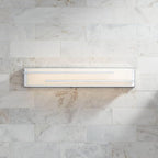 Possini Euro Design Jada Modern Wall Mount Light LED Chrome Silver Hardwired 26 1/4" Wide Light Bar Fixture Rectangular White Glass Shade for Bathroom Vanity Mirror House Home Room Decor