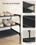 SONGMICS Shoe Rack, 3-Tier Shoe Storage Organizer, Space-Saving, 11.6 x 36.1 x 21 Inches, Entryway, Metal Frame, Non-Woven Fabric Shelves, Ink Black ULSH033BH01S