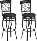 Giantex 30" Swivel Bar Stools Set of 2, Bar Height Bar Stools with Back, Upholstered PU Leather Seat, Footrest, Max Load 330Lbs, Vintage Metal Barstools for Kitchen Island, Dining Room, Pub, Black