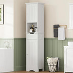 ChooChoo 67" Tall Bathroom Storage Cabinet, Narrow Bathroom Cabinet with 2 Doors and 1 Drawers, Freestanding Cupboard Floor Cabinet with Adjustable Shelves for Living Room, Kitchen, White