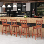 COSTWAY Swivel Bar Stools Set of 4, 24.5 Inch Counter Height Bar Chairs w/Hollow Backrest & Contoured Seat, Wooden Barstools w/Footrest for Kitchen Island, Pub, Bistro, Cafe (4, Walnut)