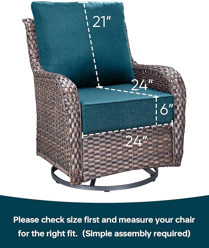 Luxury 24x24x6 Inch Outdoor Cushions for 5 Peice Patio Furniture Set - Set of 5 Water-Resistant Pillow for Dining Rocking Swivel Chairs Loveseat Couch Sectional Sofa - Peacock Blue