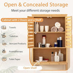 Tangkula Over The Toilet Storage Cabinet, Bamboo Bathroom Space Saver with 2 Doors, Adjustable Bottom Bar, Open Shelf, Freestanding Bathroom Cabinet Organizer Above Toilet for Restroom, Laundry Room