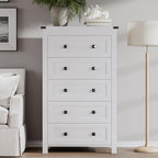 Tall 5-Drawer Dresser, Modern Wooden Storage Chest of Drawers, Dresser TV Stand, Wood Drawer Organizer with Metal Handles for Bedroom, Living Room, Hallway