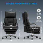 Reclining Office Chair with Footrest - 25.6" Wide Seat & Adjustable Seat Depth, Big and Tall High Back Leather Executive Home Office Desk Chair 400lbs, Black