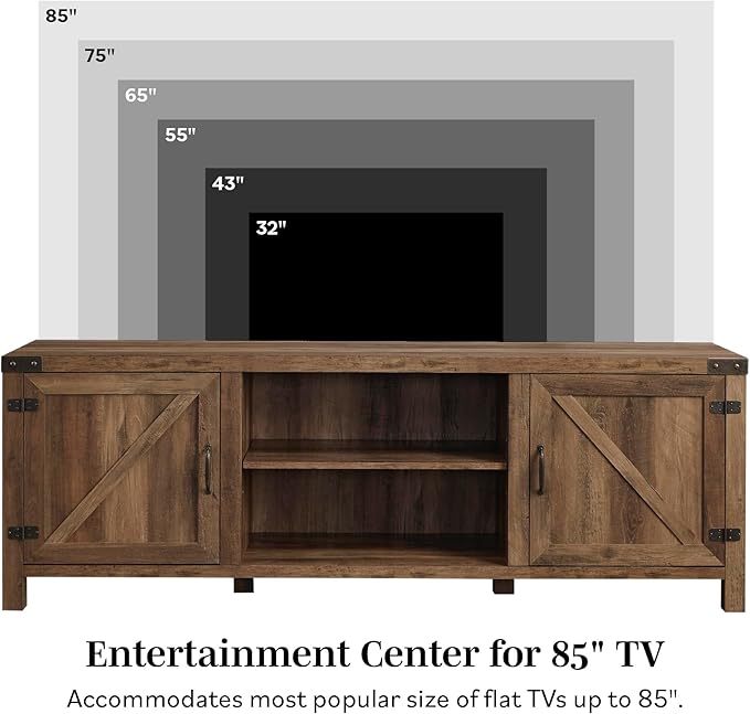 Walker Edison Georgetown Modern Farmhouse Double Barn Door TV Stand for TVs up to 80 Inches, 70 Inch, Rustic Oak, Without Fireplace, 15.75 x 70 x 24 inches