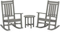 POLYWOOD Estate 3-Piece Rocking Chair Set, Outdoor Porch Rockers with Side Table, HDPE Patio Furniture, Fade-Proof, Slate Grey