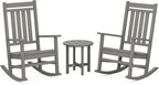 POLYWOOD Estate 3-Piece Rocking Chair Set, Outdoor Porch Rockers with Side Table, HDPE Patio Furniture, Fade-Proof, Slate Grey
