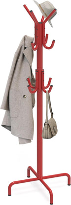 Simple Houseware Standing Coat and Hat Hanger Organizer Rack, 12 Hooks, Red