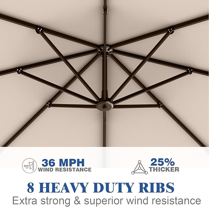 7 Piece Patio Dining Set with 11ft Patio Umbrella (Gray), 7 Black Outdoor HDPE Dining Set with 6 Chairs + 1 Large Table with 2" Umbrella Hole, for Market, Pool, Garden, Backyard, Deck