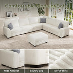 Wanderwell Oversized Modular Sectional Sofa, 7-Seater U Shaped Couches with Movable Ottoman,Corduroy Sectional Couch with Wide and Deep Seats Suitable for Living Room,Bedroom,Apartment (Cream, L-7)