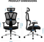 Chair Master Ergonomic High Back Mesh Office Chair, 3D Armrest, Adjustable Headrest, Variable Tilt (Nylon Casters)