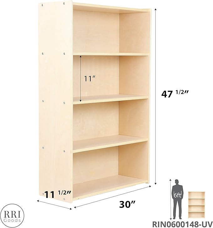 Classic Birch Book Shelf, Wooden Wall Organizer for Books, Toys, Office, and Kids Supplies, Natural (4 Tier - 48")