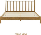 NTC Inno Wooden Bed Frame with Headboard, Solid Oak and Rubber Wood Foundation with Silent Slats and Wood Central Supports, 1000 Lb Capacity, Effortless Assembly, King - Teak Look