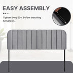 Upholstered Headboard - Striped Interval - Adjustable Height - Metal Legs - Bed Frame (Grey, King (U.S. Standard))