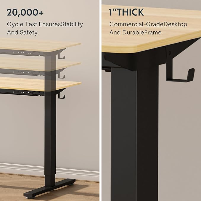 FLEXISPOT EN1 Whole-Piece Standing Desk 48" x 30" Electric Height Adjustable Stand Up Desk Frame w/Automatic Smart Keypad (Black Frame + Maple Top, 2 Packages)