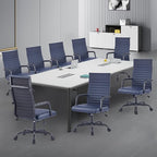 Office Chair, Ergonomic Executive Conference Room Chairs, Ribbed Leather Desk Chair with Lumbar Support, Adjustable Height Mid-Back Swivel Chair with Padded Seat and Square Tube Armrests