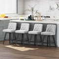 MINCETA Bar Stools Set of 4, PU Leather Barstools, 26 Inch Upholstered Counter Stools with Low Tufted Back and Footrest, Swivel Counter Height Barstools for Kitchen Island Home Bar Light Gray