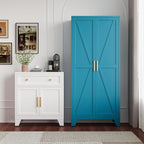 Large Metal Kitchen Pantry Cabinet with Adjustable Shelves - Freestanding Kitchen Storage Cabinet for Dining Room,Livingroom Bathroom, Hallway, Workshop, Office (Blue, 71"- 0 Drawer)