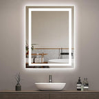 Awoco 28''x36'' LED Bathroom Mirror with Light, Lighted Vanity Mirror with Backlit and Front Light, Dimmable Anti-Fog Memory Function Lighted Mirror with 3 Colors for Bathroom Wall