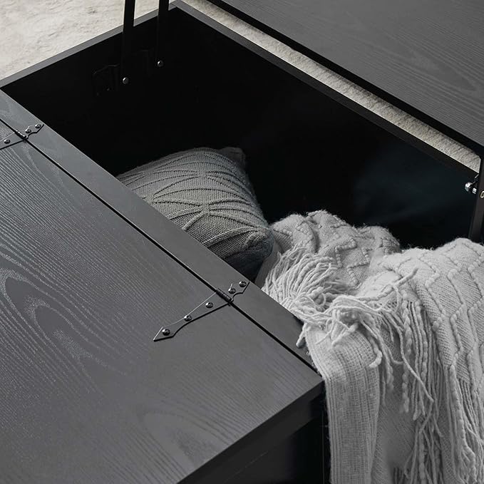 Lift Top Coffee Table, 31.5" Square Coffee Table with Storage, Farmhouse Coffee Tables for Living Room, Cocktail Tables with Large Hidden Compartment, Rustic Black