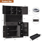 ONBRILL 71" Pantry Cabinet, Kitchen Pantry Storage Cabinet with LED Light & Outlet, Kitchen Hutch with Microwave Shelf & 6 Hooks, Door Shelf & Drawer & Adjustable Shelf, for Dining Room, Black