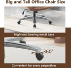 CLATINA Big and Tall Executive Office Chair, Extra Wide Seat, 800 LBS Capacity Heavy Duty Ergonomic Cloth Desk Chair with Wheels and Padded Armrests, High Back Fabric Computer Task Chair, Brown