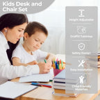 Kids Desk and Chair Set, Multi-Activity Children Study Table and Chair Set with Bookshelf for Home/Classrom, Height Adjustable, Graffiti Desktop, Removable Storage Rack for Toddler Ages 3-12