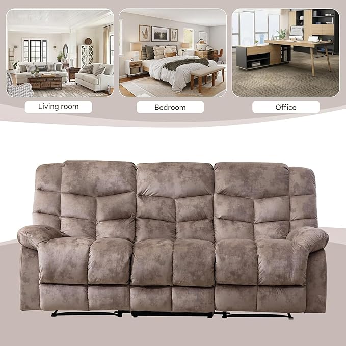 EBELLO Manual Recliner Couch Set, Soft Fabric Reclining Living Room Sofa Set, Includes Single Recliner Chair and 3PC Bonded Sofa, Light Brown