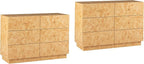 Modern 6 Drawer Dresser Set of 2 with Burl Finish, Wide Wood Chest of Drawers Clothes Organizer, Stylish Large Storage Cabinet for Bedroom or Entryway