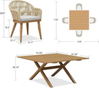 PURPLE LEAF 5 Pieces Oversized Square Patio Dining Set with Outdoor Aluminium Dining Table and Woven Chairs Modern Metal Furniture Cushions Sets for Garden Yard Indoor Decor Kitchen Teak