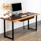 Solid Walnut Wood Computer Desk with Drawer– Live Edge Wooden Home Office Desks with Sturdy Metal Legs – Handmade Real Wood Table for Work, Study, or Gaming - 60” x 27”