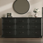 Farmhouse 9 Drawers Dresser for Bedroom, 63" Wide Modern Chest of Drawers with Deep Drawers & Bar Handles, Rustic Wood Dresser TV Stand, Wooden Closet Storage Organizer for Living Room, Hallway, Black