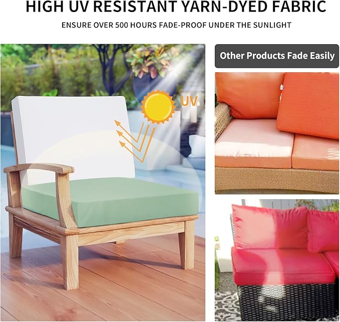 Easy-Going Waterproof Patio Cushion Covers 24x24x4 inch 2 Pack Replacement Non-Slip Outdoor Seat Cushion Slipcover with Zipper. Greyish Green