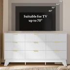Fluted Dresser for Bedroom with 9 Drawers, 57" White Dressers & Chest of Drawers, Mid Century Modern Dressers TV Stand, Boho Wood Dresser for Closet Wide Storage Organizer for Living Room, Hallway
