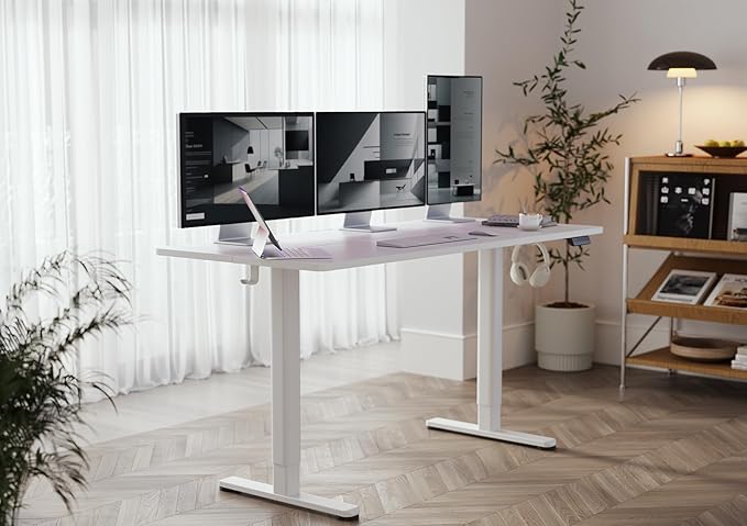 YDN Electric Standing Desk Adjustable Height, 55 x 24 Inches Stand up Desk with Cable Management, Home Office Desks with Splice Board, Warm White