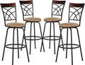 VECELO Barstools, Adjustable Counter Stools,Steel Bistro Pub Chairs,Bar Stools with 360 Degree Swivel Cushion Seat, Wood Top Rail Backrest, Set of 4
