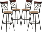 VECELO Barstools, Adjustable Counter Stools,Steel Bistro Pub Chairs,Bar Stools with 360 Degree Swivel Cushion Seat, Wood Top Rail Backrest, Set of 4