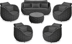 Aluminum Rope Patio Furniture Set: 6 Pieces Assembled Outdoor Conversation Sofa Set for 7 - Modern Metal Couch Set Cushioned - All Weather Porch Seating for Deck Garden Lanai Hotel, Dark Gray