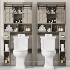 Over The Toilet Storage Cabinet, Farmhouse Storage Cabinet Over Toilet with Sliding Doors，Home Space-Saving Toilet Rack, for Bathroom, Restroom, Laundry.Wash Grey