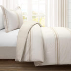 Lush Decor Farmhouse Stripe Reversible Cotton Comforter Set, 2-Piece, Twin XL Neutral - Twin Bedding Set - Dorm Decor - Striped Comforter for Farmhouse Bedroom Decor
