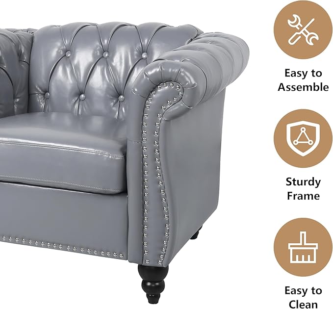 Faux Leather Sofa Couches Set, Modern Comfy Upholstered Couch with Cushions, Home Sofa Sectional Furniture Sets, 3-Piece Mid Century Tufted Chesterfield Couches for Living Room, Bedroom, Office