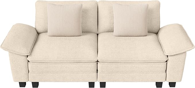 87" Cloud Modular Sectional Loveseat, 2-Seater w/Deep Seat & Removable Arms, Plush Chenille for Small Living Room & Apartment - Beige
